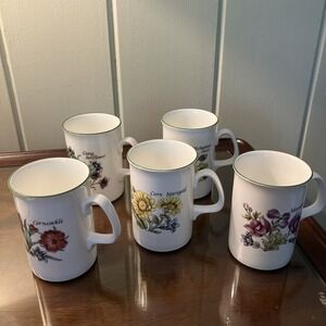 Royal Court Vintage Fine Bone China Garden Flower Mugs (4) Made In England